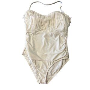 NEW Swimsuits For All One Piece Swimsuit sz 16 White Fringe Padded Cups Vacation